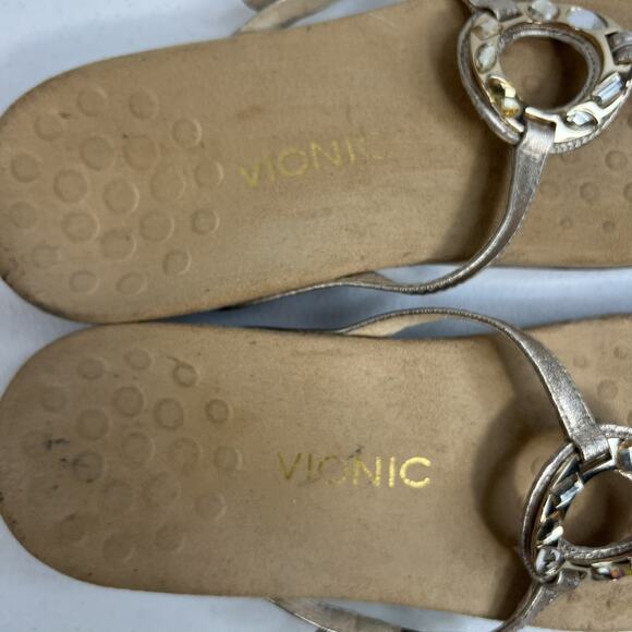 Vionic Size 10 Ricci Sandals Gold Metallic Jeweled Flip Flop Orthotic Leather - Picture 8 of 11